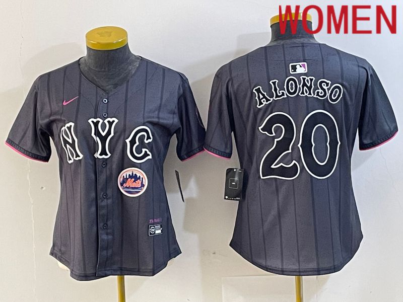 Women New York Mets 20 Alonso Black City Edition 2024 Nike MLB Jersey style 2